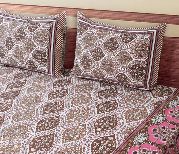 Brown_Cotton_The_Jaipuri_Lattice_Double_Bedsheet_With_Pillow_Cover